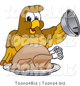 Vector Illustration of a Cartoon Hawk Mascot Character Serving a Turkey by Mascot Junction