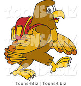Vector Illustration of a Cartoon Hawk Mascot Character Walking to School by Mascot Junction