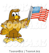 Vector Illustration of a Cartoon Hawk Mascot Character Waving an American Flag by Mascot Junction