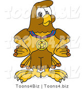 Vector Illustration of a Cartoon Hawk Mascot Character Wearing a Medal by Mascot Junction