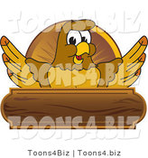 Vector Illustration of a Cartoon Hawk Mascot Character Wooden Plaque Logo by Mascot Junction