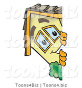 Vector Illustration of a Cartoon Home Mascot Looking Around a Blank Sign Area by Mascot Junction