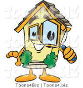 Vector Illustration of a Cartoon Home Mascot Looking Closely Through Magnifying Glass by Mascot Junction