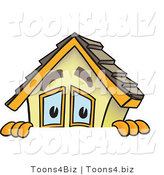 Vector Illustration of a Cartoon Home Mascot Peaking over Blank Sign Area by Toons4Biz