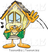 Vector Illustration of a Cartoon Home Mascot Waving and Whistling Trying to Get Attention by Mascot Junction