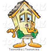 Vector Illustration of a Cartoon Home Mascot Whispering Secrets by Mascot Junction
