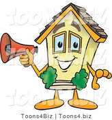 Vector Illustration of a Cartoon Home Mascot with Megaphone by Mascot Junction