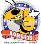 Vector Illustration of a Cartoon Hornet School Mascot Giving a Thumb up on a Badge by Mascot Junction