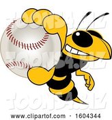 Vector Illustration of a Cartoon Hornet School Mascot Grabbing a Baseball by Mascot Junction