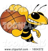 Vector Illustration of a Cartoon Hornet School Mascot Grabbing a Basketball by Mascot Junction