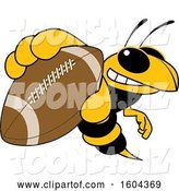 Vector Illustration of a Cartoon Hornet School Mascot Grabbing a Football by Mascot Junction