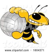 Vector Illustration of a Cartoon Hornet School Mascot Grabbing a Volleyball by Mascot Junction