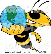 Vector Illustration of a Cartoon Hornet School Mascot Holding a Globe by Mascot Junction