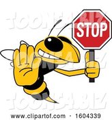Vector Illustration of a Cartoon Hornet School Mascot Holding a Stop Sign by Mascot Junction