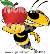 Vector Illustration of a Cartoon Hornet School Mascot Holding an Apple by Toons4Biz