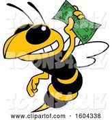 Vector Illustration of a Cartoon Hornet School Mascot Holding Cash Money by Mascot Junction