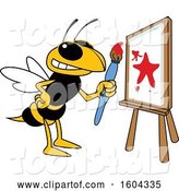 Vector Illustration of a Cartoon Hornet School Mascot Painting a Canvas by Mascot Junction