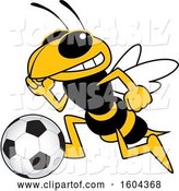 Vector Illustration of a Cartoon Hornet School Mascot Playing Soccer by Mascot Junction