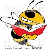 Vector Illustration of a Cartoon Hornet School Mascot Reading a Book by Mascot Junction