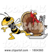 Vector Illustration of a Cartoon Hornet School Mascot Tricking a Turkey Bird Weighing Itself by Mascot Junction