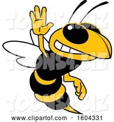 Vector Illustration of a Cartoon Hornet School Mascot Waving by Mascot Junction