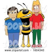 Vector Illustration of a Cartoon Hornet School Mascot with Students by Mascot Junction