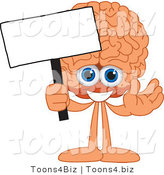 Vector Illustration of a Cartoon Human Brain Mascot Holding a Blank Sign by Mascot Junction
