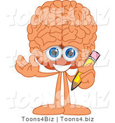 Vector Illustration of a Cartoon Human Brain Mascot Holding a Pencil by Mascot Junction