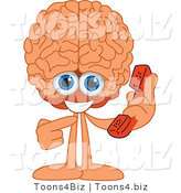 Vector Illustration of a Cartoon Human Brain Mascot Holding a Phone by Toons4Biz