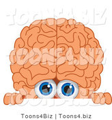 Vector Illustration of a Cartoon Human Brain Mascot Looking over a Blank Sign by Toons4Biz