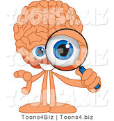 Vector Illustration of a Cartoon Human Brain Mascot Looking Through a Magnifying Glass by Mascot Junction