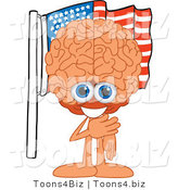 Vector Illustration of a Cartoon Human Brain Mascot Pledging Allegiance to an American Flag by Mascot Junction