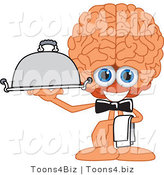 Vector Illustration of a Cartoon Human Brain Mascot Waiter Serving by Mascot Junction