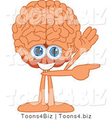 Vector Illustration of a Cartoon Human Brain Mascot Waving and Pointing by Mascot Junction