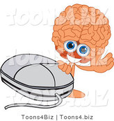 Vector Illustration of a Cartoon Human Brain Mascot Waving by a Computer Mouse by Mascot Junction