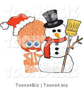 Vector Illustration of a Cartoon Human Brain Mascot with a Christmas Snowman by Mascot Junction