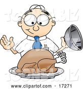 Vector Illustration of a Cartoon Hungry White Businessman Nerd Mascot Eyeing a Cooked Thanksgiving Turkey on a Platter by Toons4Biz