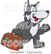 Vector Illustration of a Cartoon Husky Mascot Carrying Luggage by Mascot Junction