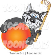 Vector Illustration of a Cartoon Husky Mascot Grabbing a Hockey Ball by Mascot Junction