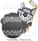 Vector Illustration of a Cartoon Husky Mascot Grabbing a Hockey Puck by Mascot Junction