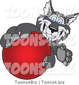Vector Illustration of a Cartoon Husky Mascot Grabbing a Red Ball by Mascot Junction