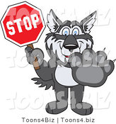 Vector Illustration of a Cartoon Husky Mascot Holding a Stop Sign by Mascot Junction