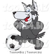 Vector Illustration of a Cartoon Husky Mascot Playing Soccer by Mascot Junction