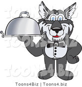 Vector Illustration of a Cartoon Husky Mascot Waiter Carrying a Platter by Mascot Junction