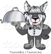 Vector Illustration of a Cartoon Husky Mascot Waiter Carrying a Platter by Toons4Biz