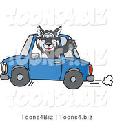 Vector Illustration of a Cartoon Husky Mascot Waving and Driving a Car by Mascot Junction
