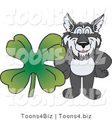 Vector Illustration of a Cartoon Husky Mascot with a Four Leaf Clover by Toons4Biz