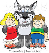 Vector Illustration of a Cartoon Husky Mascot with Students by Mascot Junction