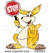 Vector Illustration of a Cartoon Kangaroo Mascot Gesturing and Holding a Stop Sign by Mascot Junction