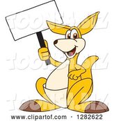 Vector Illustration of a Cartoon Kangaroo Mascot Holding up a Blank Sign by Mascot Junction